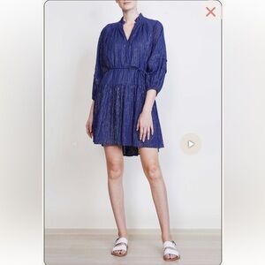 Apiece‎ Apart Size XS Navy Laguna Mini Dress in Silver Lurex Pinstripes Preppy